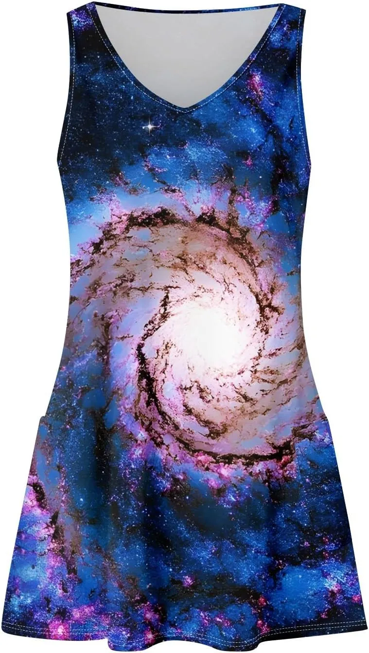 Women's Summer Dresses Vacation Printed Swimsuit Coverup Sleeveless Beach Sundress V Neck 2025 Dress with Pocket