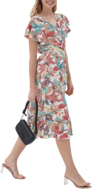Women's Summer Sundresses Wrap Maxi Dress Casual Boho Floral V Neck Short Sleeve Ruffle Hem Split Beach Long Dresses 2025