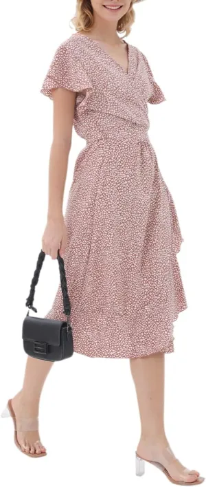 Women's Summer Sundresses Wrap Maxi Dress Casual Boho Floral V Neck Short Sleeve Ruffle Hem Split Beach Long Dresses 2025