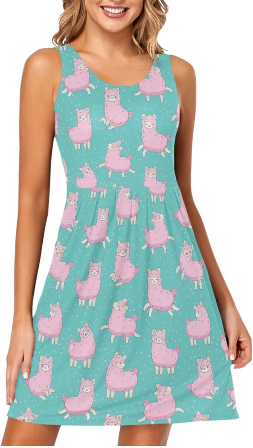 Women's Tank Dress Sleeveless Casual Knee Length Bodycon Dress with Pockets