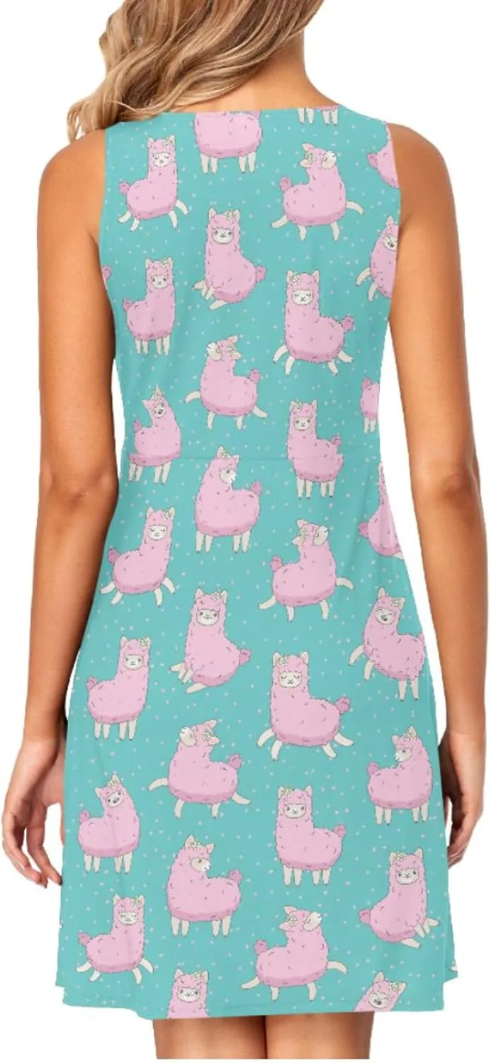 Women's Tank Dress Sleeveless Casual Knee Length Bodycon Dress with Pockets