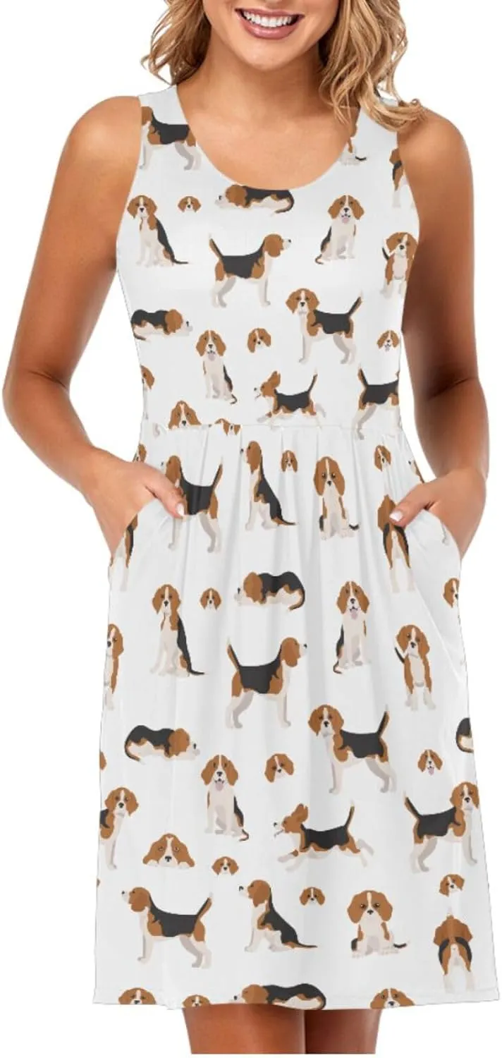 Women's Tank Dress Sleeveless Casual Knee Length Bodycon Dress with Pockets