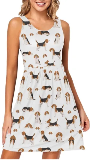 Women's Tank Dress Sleeveless Casual Knee Length Bodycon Dress with Pockets
