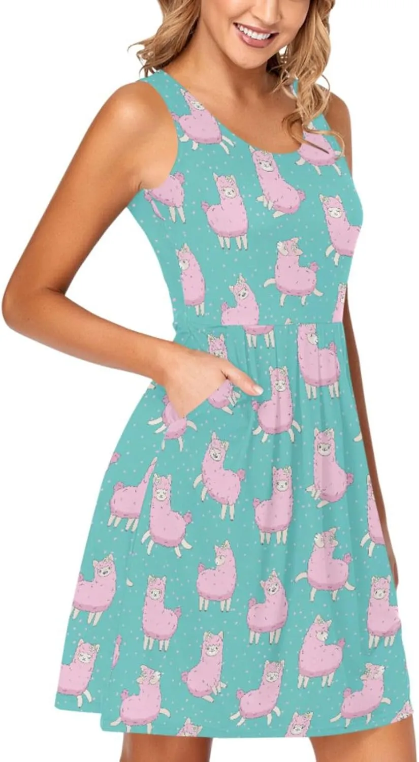 Women's Tank Dress Sleeveless Casual Knee Length Bodycon Dress with Pockets