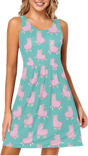 Women's Tank Dress Sleeveless Casual Knee Length Bodycon Dress with Pockets