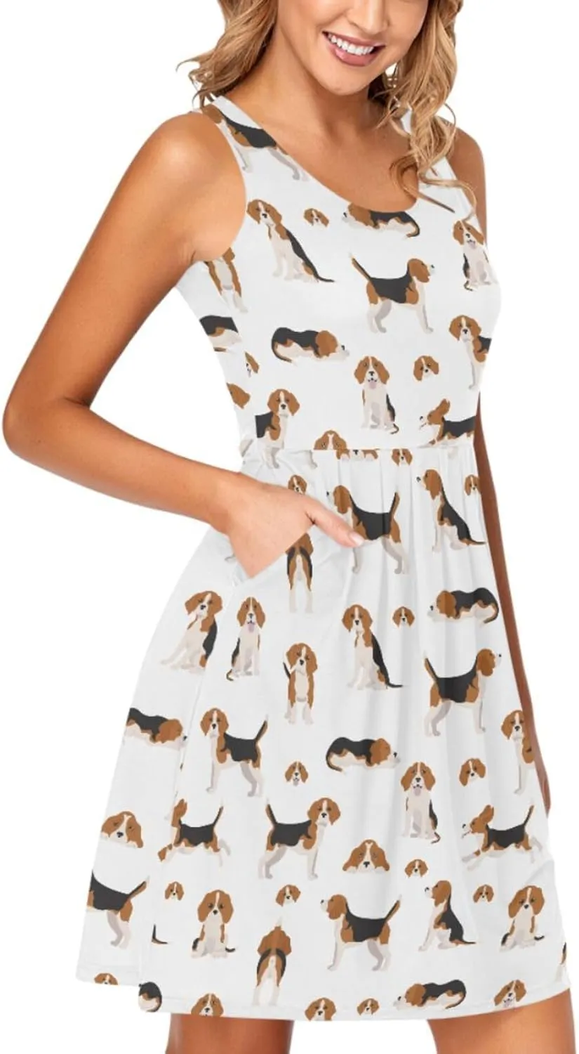 Women's Tank Dress Sleeveless Casual Knee Length Bodycon Dress with Pockets