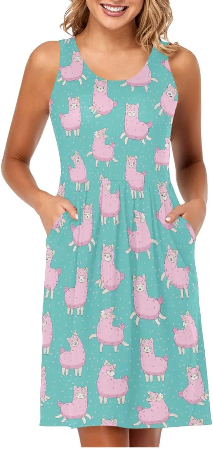 Women's Tank Dress Sleeveless Casual Knee Length Bodycon Dress with Pockets