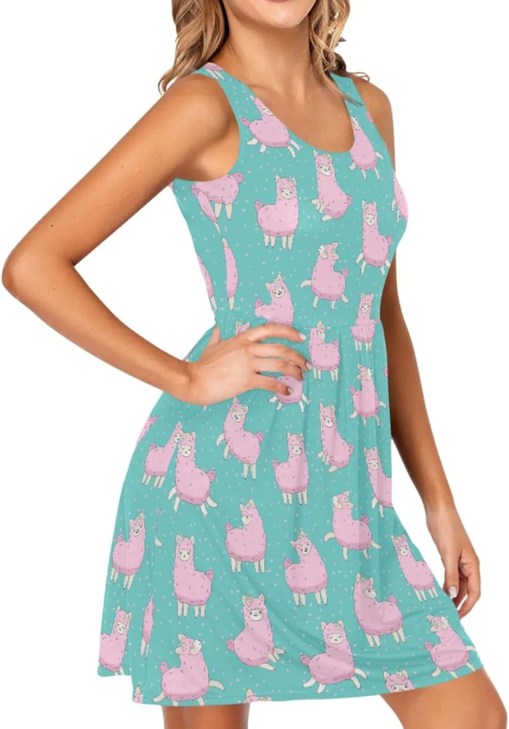 Women's Tank Dress Sleeveless Casual Knee Length Bodycon Dress with Pockets