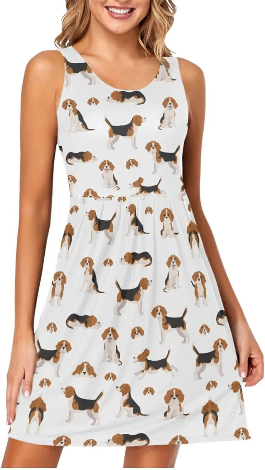 Women's Tank Dress Sleeveless Casual Knee Length Bodycon Dress with Pockets