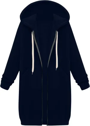 Women's Zip Up Long Hoodies Oversized Long Sleeve Drawstring Hooded Sweatshirts 2025 Fall Fleece Jackets with Pockets
