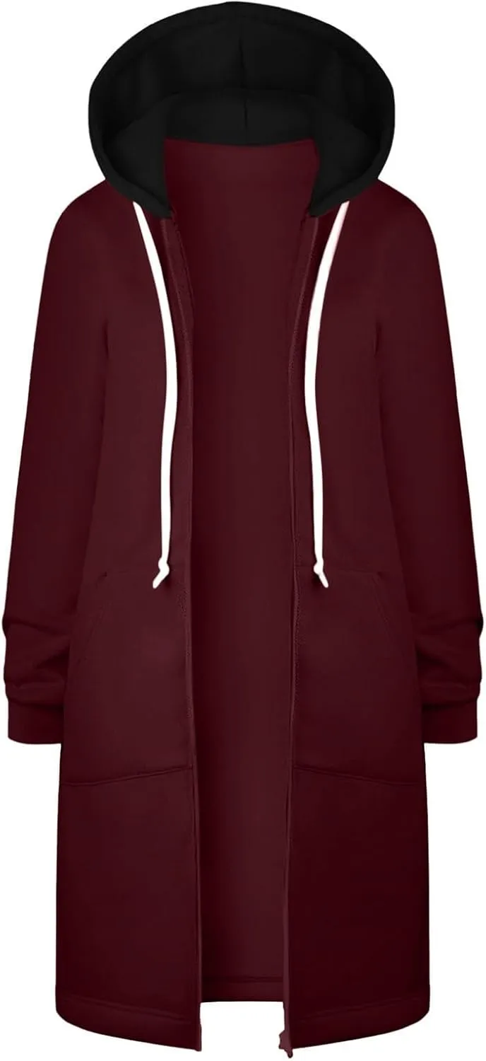 Womens Zip Up Long Sleeve Hoodies Sweatshirt Fleece Jackets 2024 Fall Fashion Outfits Winter Clothes Long Coats