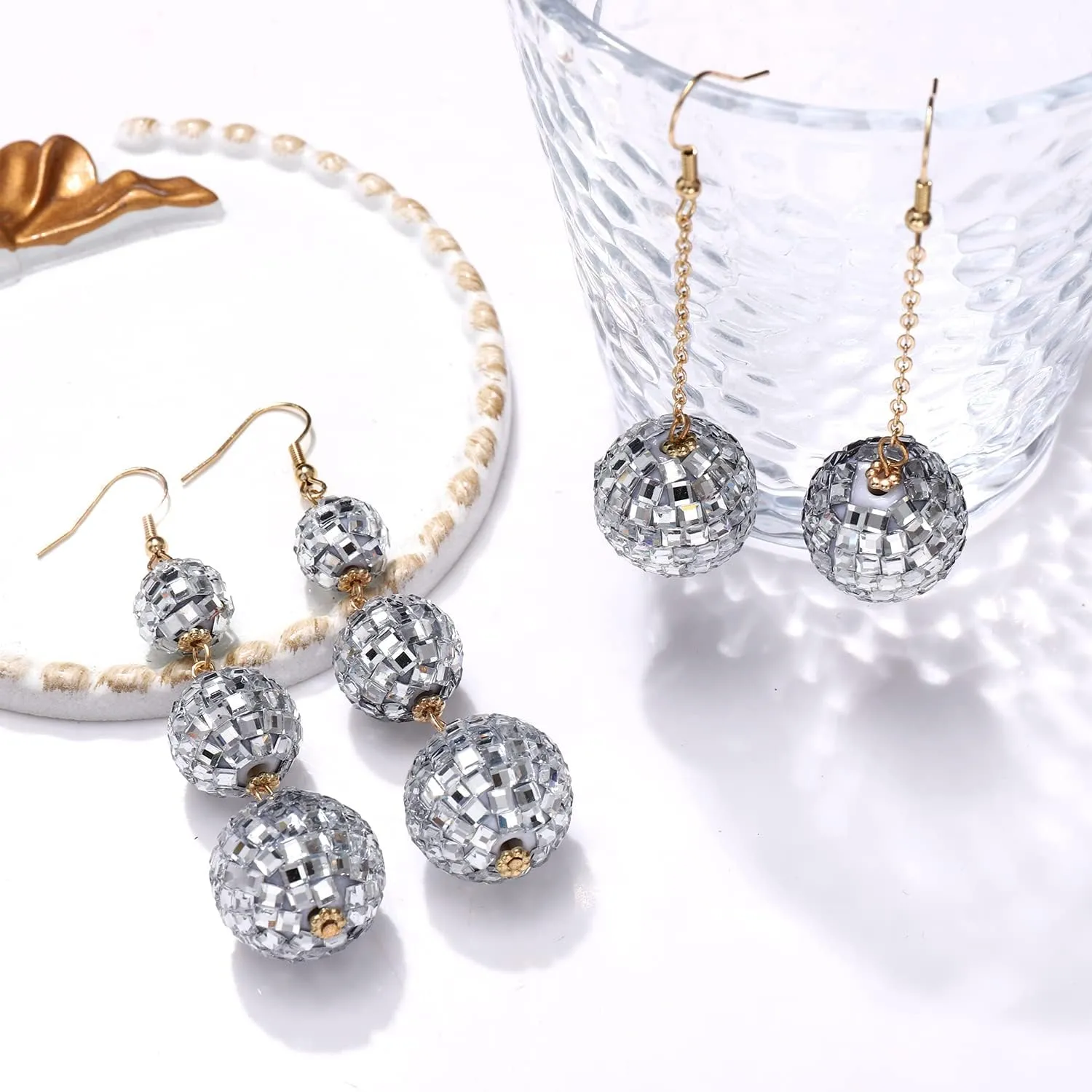 YAHPERN 3Pairs Disco Ball Earrings for Women, Halloween Outfits Accessories, Statement Dance Party Mirror Ball Dangle Earrings Halloween Party Holiday Gifts