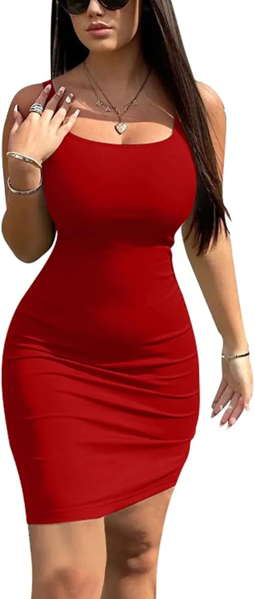 YFANG Women's Casual Tank Top Bodycon Dress Basic Sleeveless Club Mini Dress