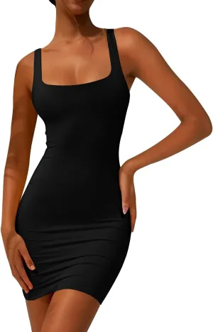 YFANG Women's Casual Tank Top Bodycon Dress Basic Sleeveless Club Mini Dress