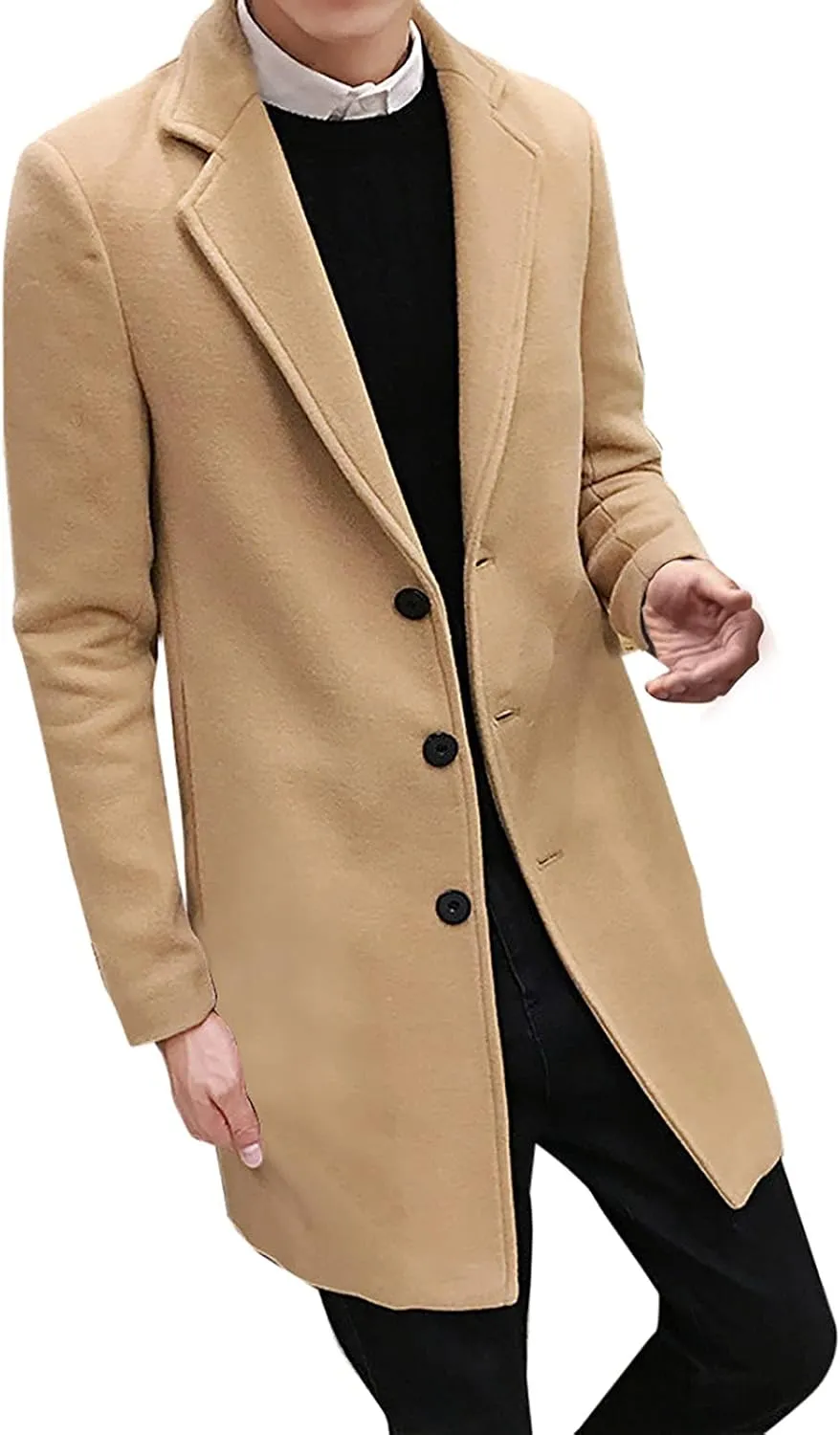 Ymosrh Men's Trench Coat Oversized Notched Long Jacket Coat Single Breasted Lapel Winter Coat, M-5XL