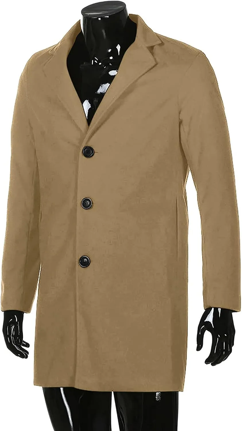 Ymosrh Men's Trench Coat Oversized Notched Long Jacket Coat Single Breasted Lapel Winter Coat, M-5XL