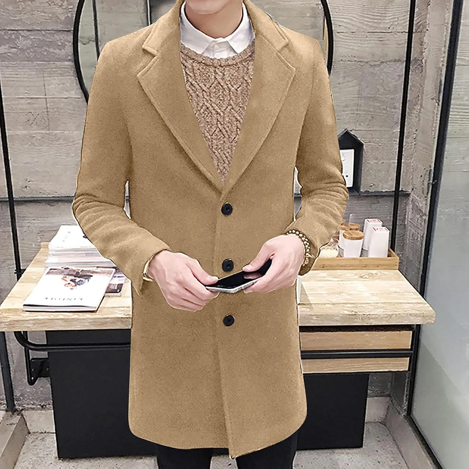 Ymosrh Men's Trench Coat Oversized Notched Long Jacket Coat Single Breasted Lapel Winter Coat, M-5XL