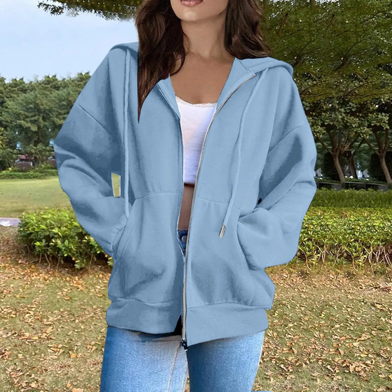 Zip Up Hoodies for Women 2025 Drawstring Soft Jackets Casual Sweatshirts with Pocket