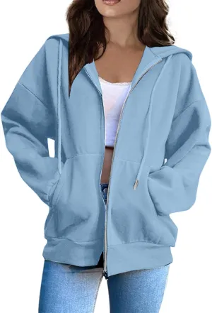Zip Up Hoodies for Women 2025 Drawstring Soft Jackets Casual Sweatshirts with Pocket