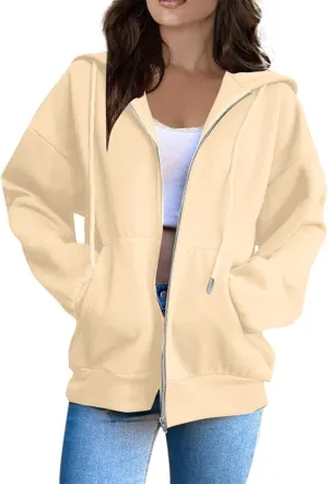Zip Up Hoodies for Women 2025 Drawstring Soft Jackets Casual Sweatshirts with Pocket