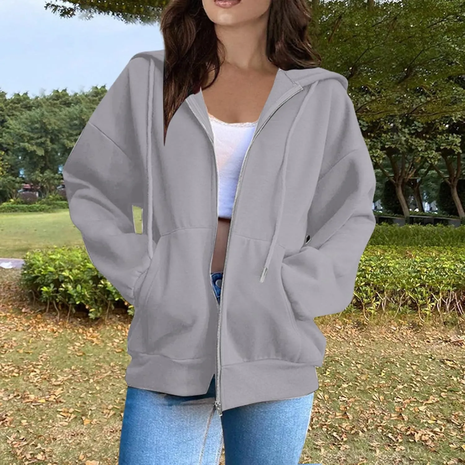 Zip Up Hoodies for Women 2025 Drawstring Soft Jackets Casual Sweatshirts with Pocket