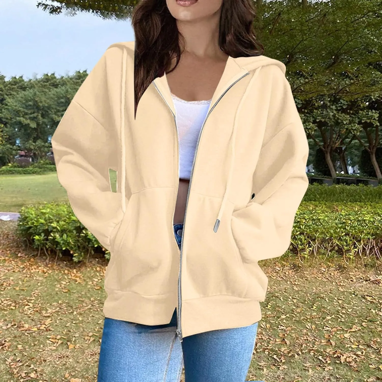 Zip Up Hoodies for Women 2025 Drawstring Soft Jackets Casual Sweatshirts with Pocket