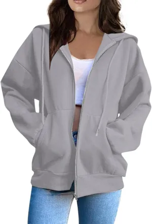 Zip Up Hoodies for Women 2025 Drawstring Soft Jackets Casual Sweatshirts with Pocket