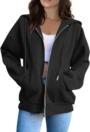 Zip Up Hoodies for Women 2025 Drawstring Soft Jackets Casual Sweatshirts with Pocket